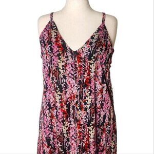 Flirty Flowy Sparkle Floral Print Maxi Dress Date Night Sleeveless Size Large